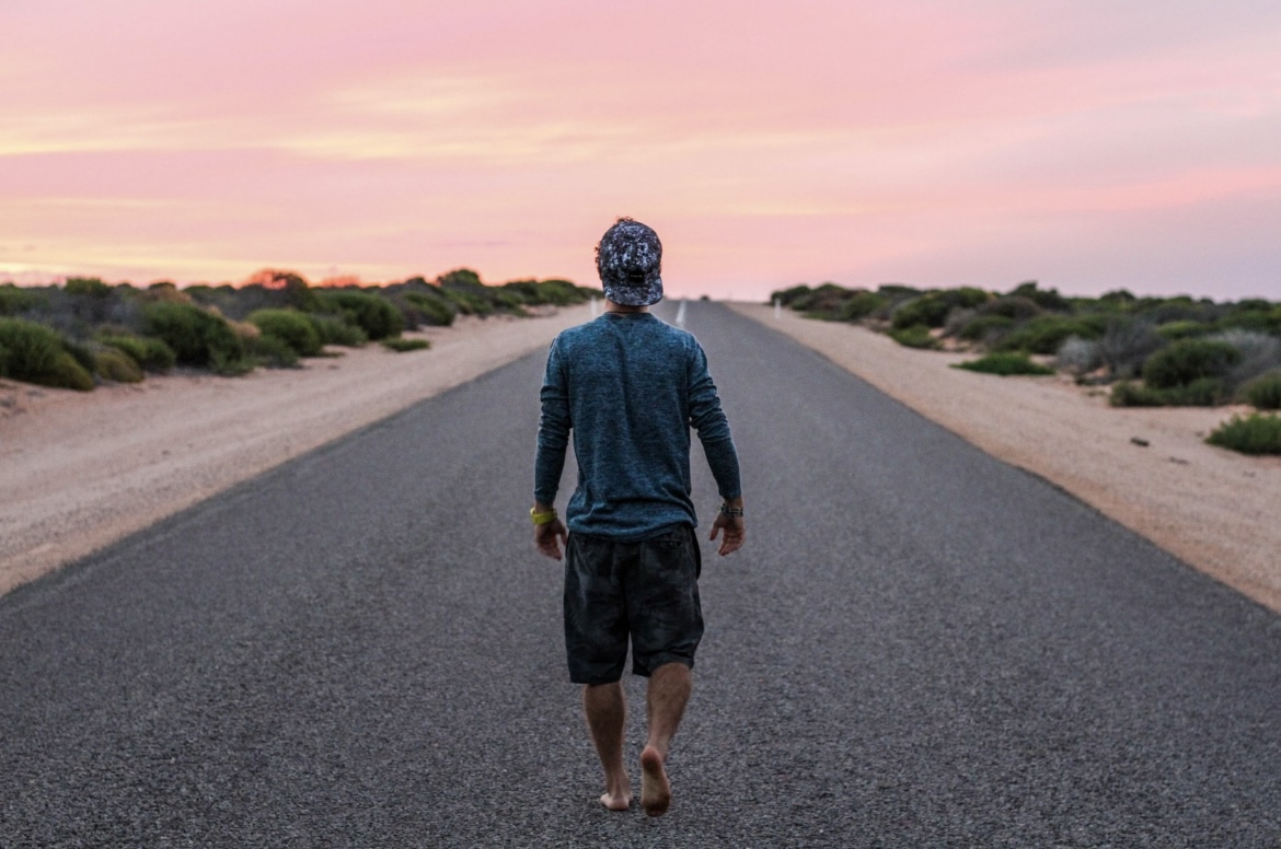 man walking on life path