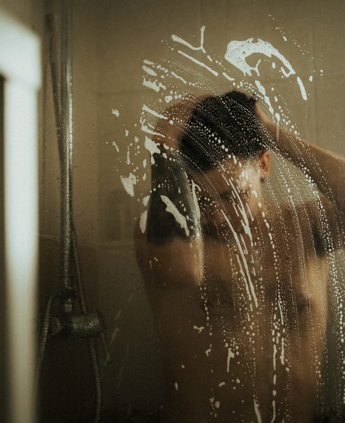man showering